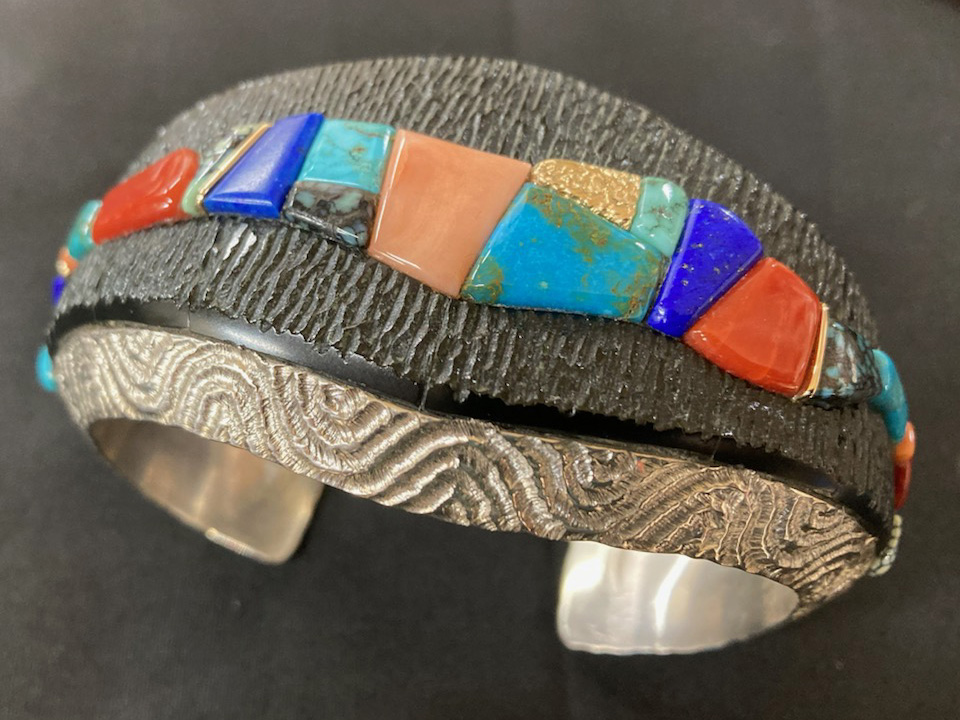 Textured Bracelet Turquoise Coral Gold