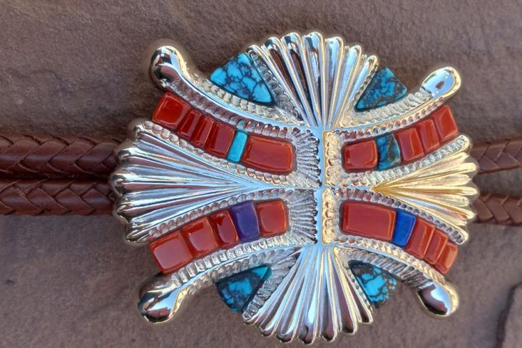 Alvin Yellowhorse Navajo Bola Tie Turquoise Coral